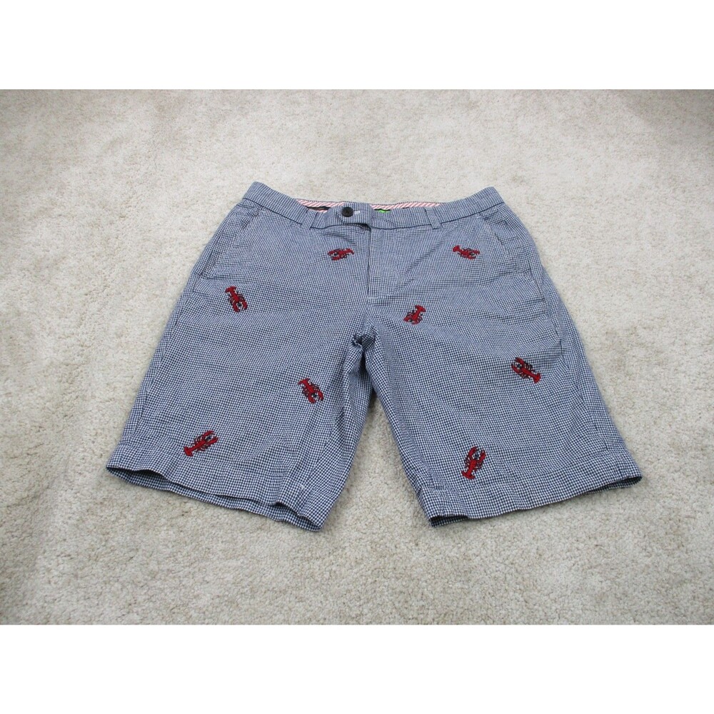Brooks Brothers Bermuda Shorts Mens 32 Blue White Gingham Lobster Embroidered
